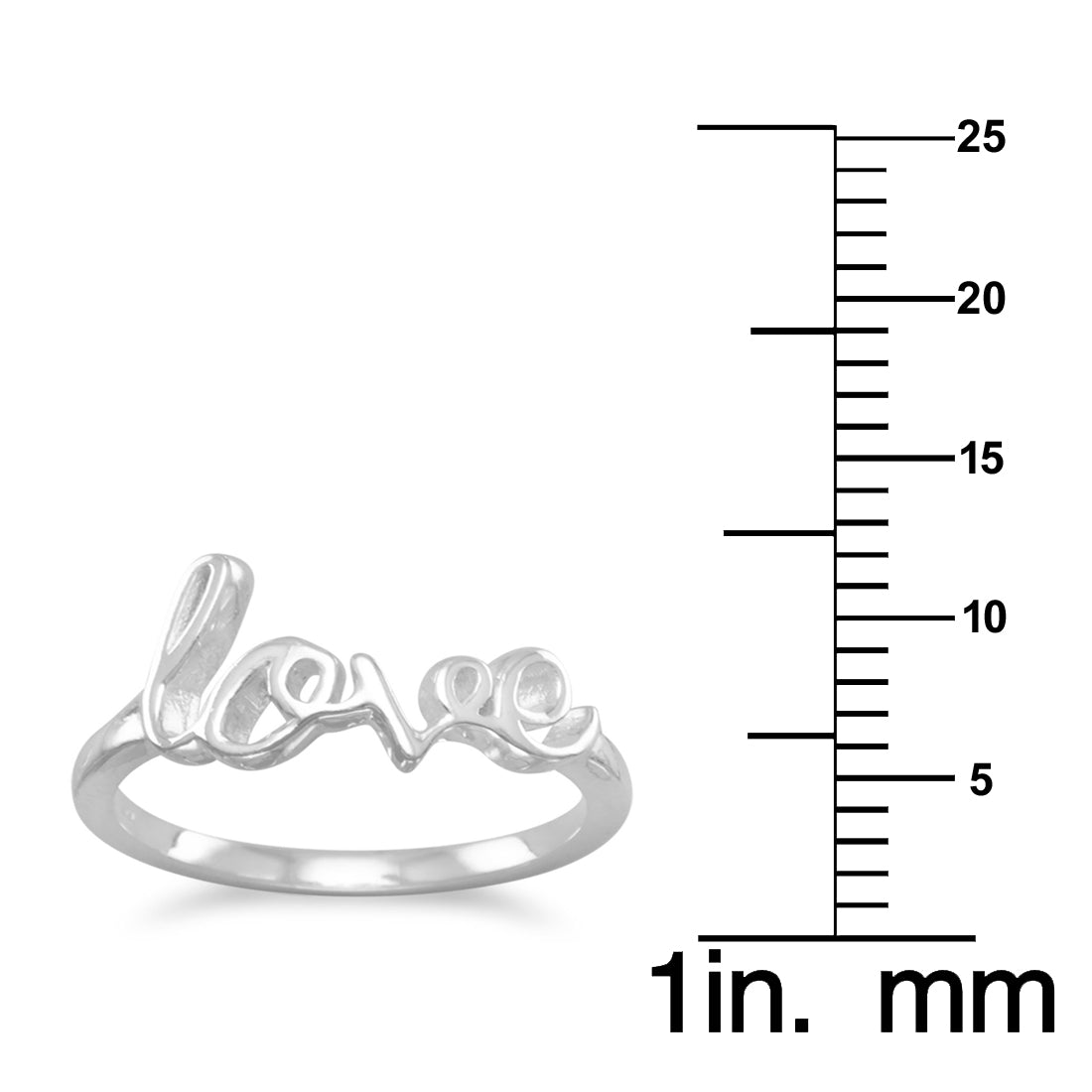 Sterling Silver Polished Script 'Love' Ring