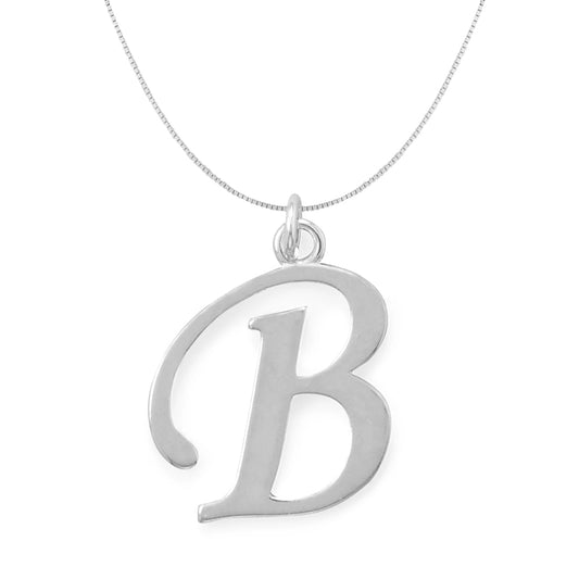 Precious Stars Jewelry Sterling Silver Initial Letter B Pendant with 0.70-mm Thin Box Chain