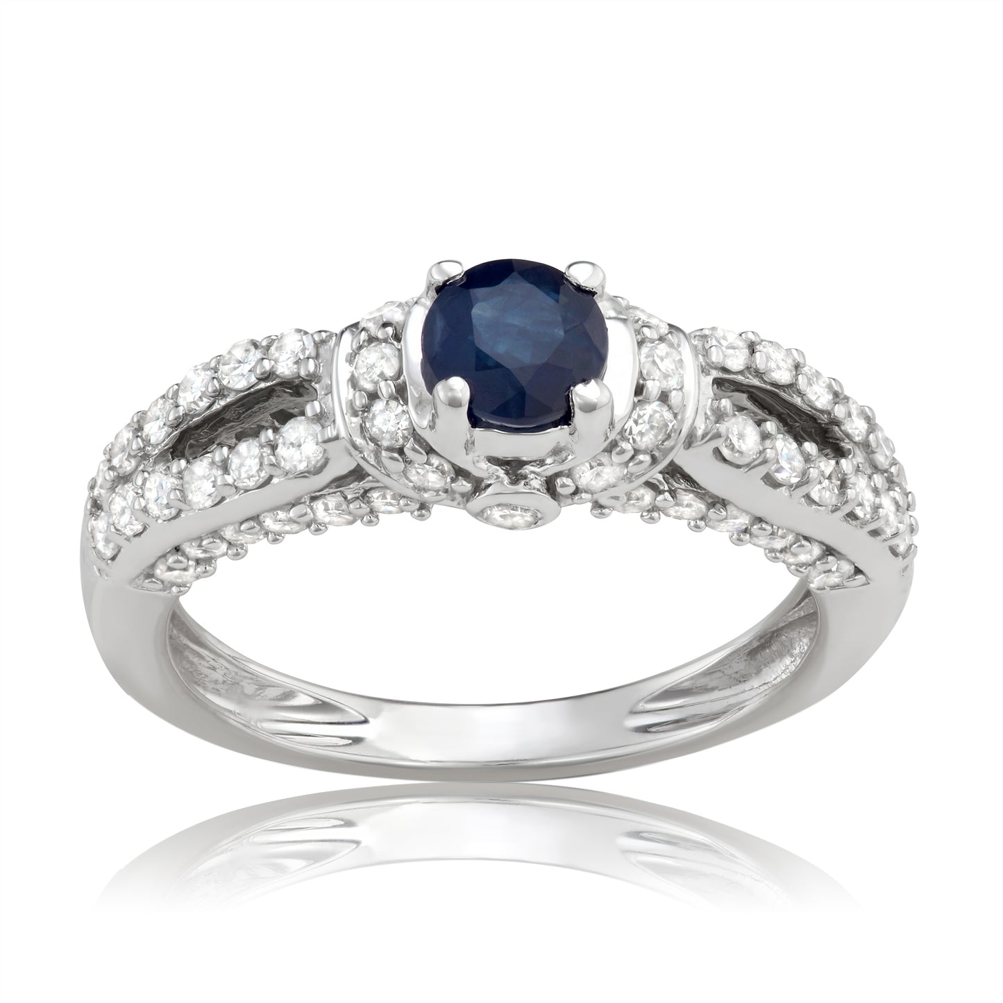 14K White Gold 1.00ct TW Sapphire and White Diamond Engagement Ring