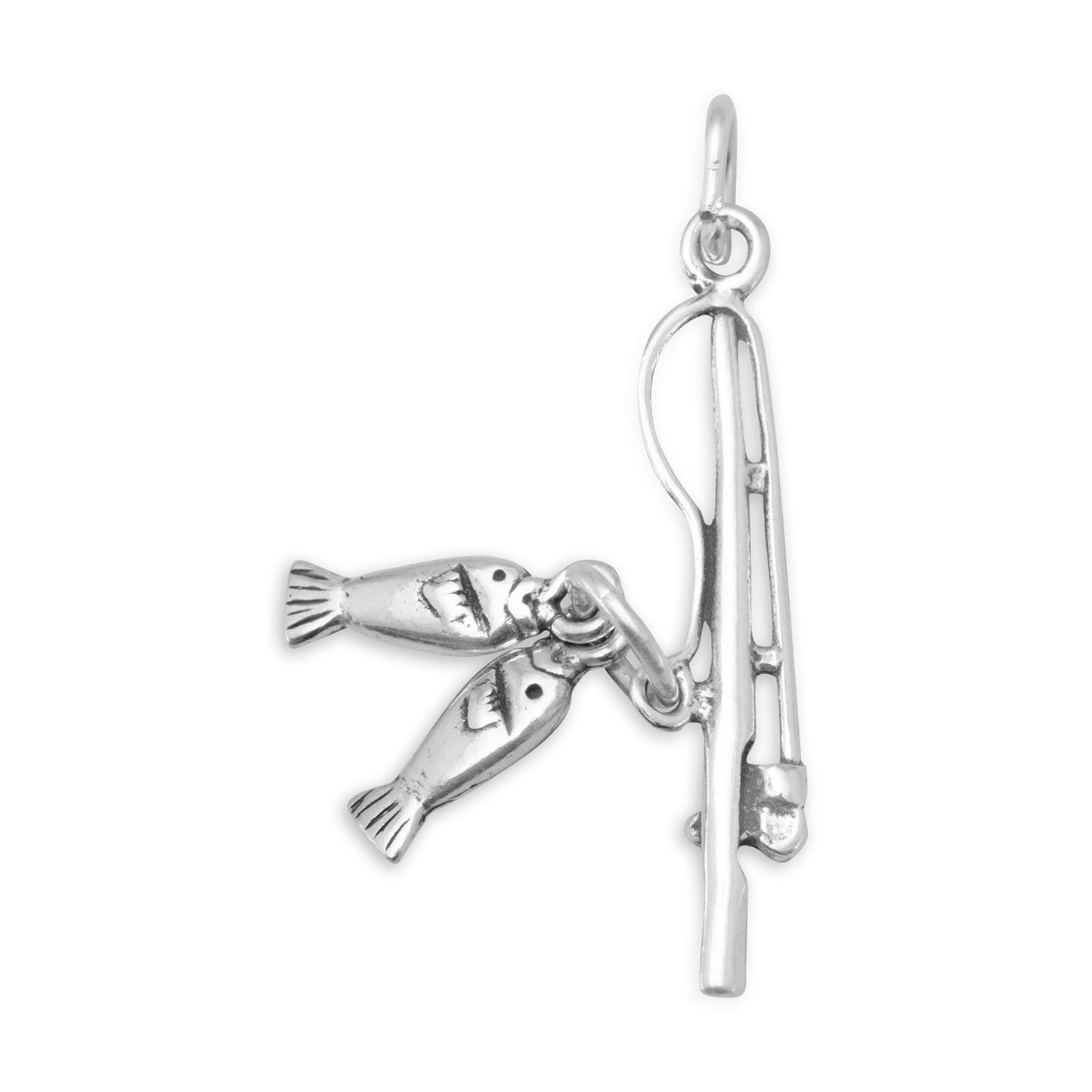 Sterling Silver Fishing Pole with Fish Bracelet Charm