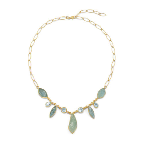 14k Goldplated Silver Aquamarine and Blue Topaz Necklace