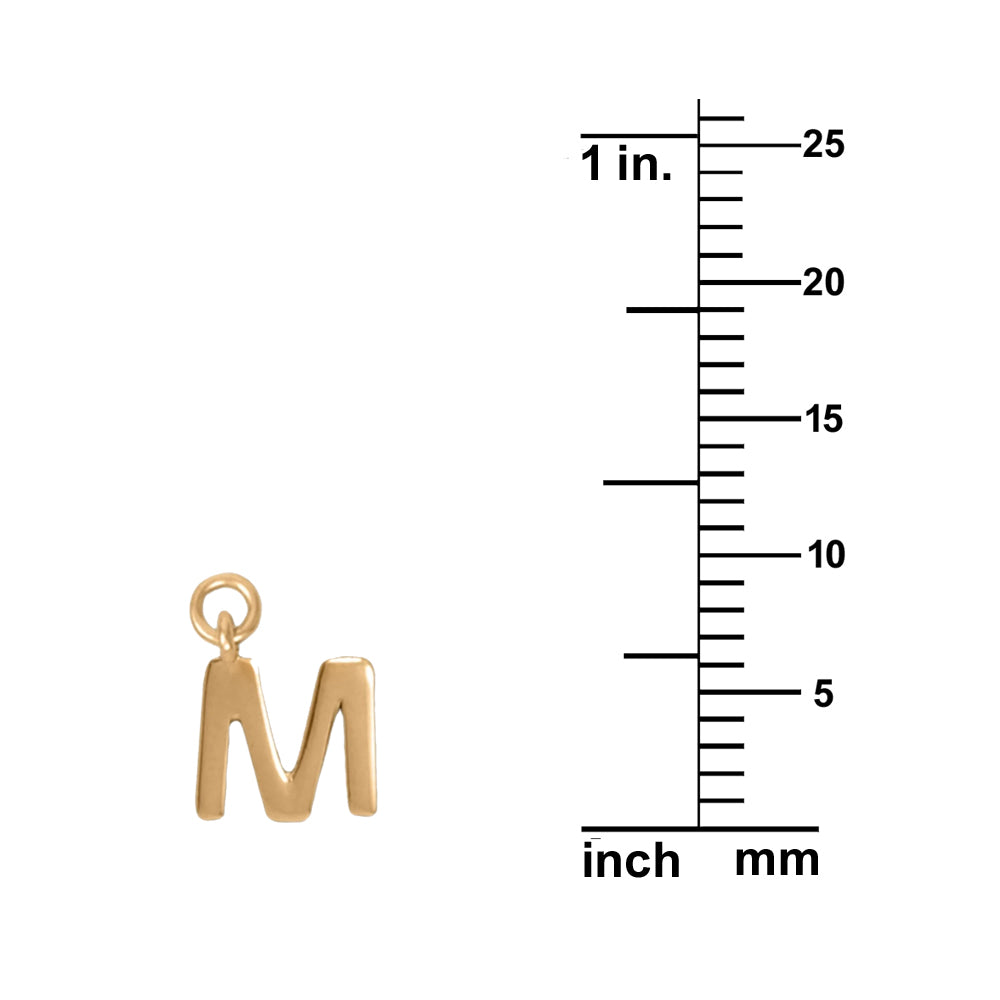Precious Stars 14K Goldplated Sterling Silver Polished M Charm with Goldfilled 1.5mm Cable Chain (16)