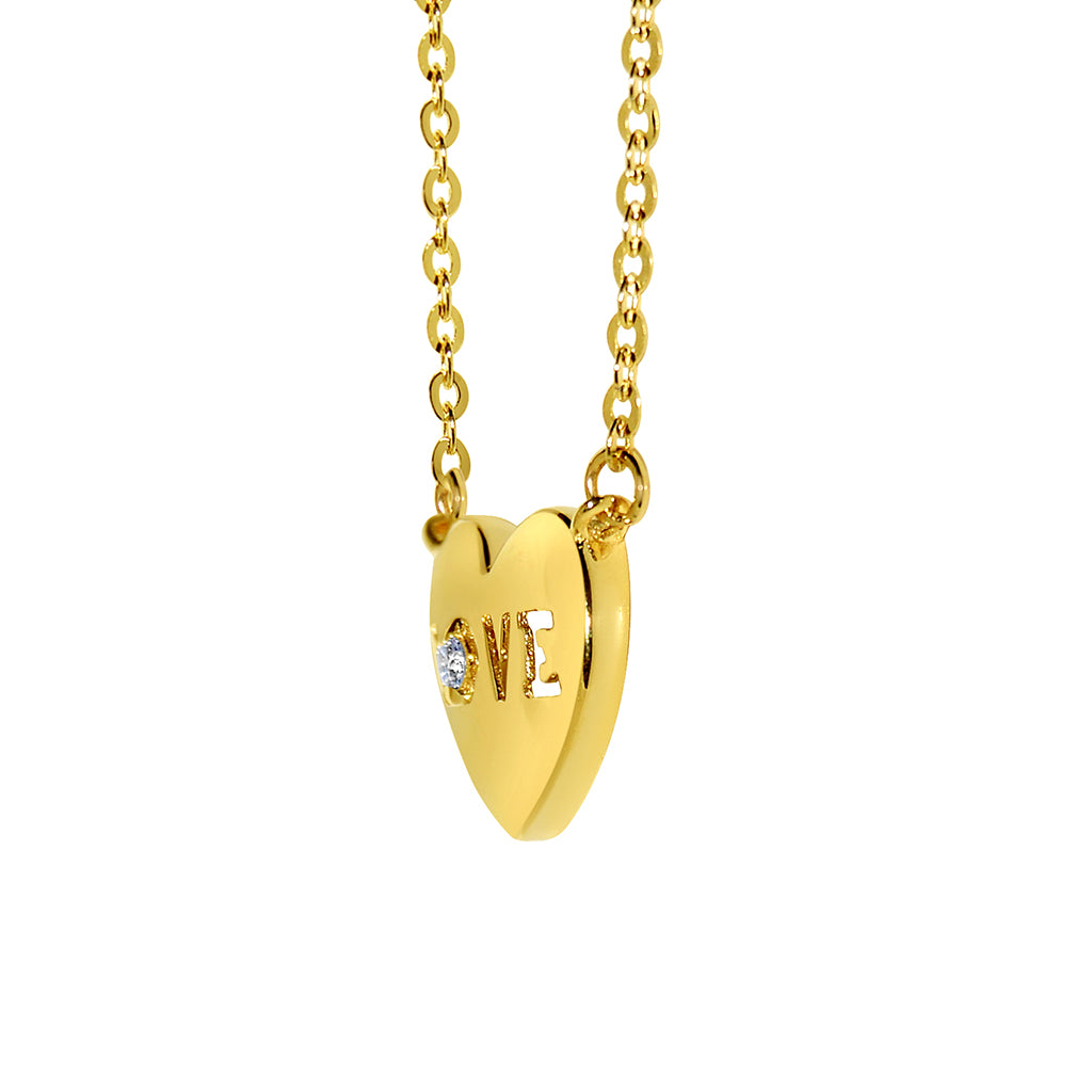 14k Yellow Gold Cubic Zirconia Heart 'Love' Necklace