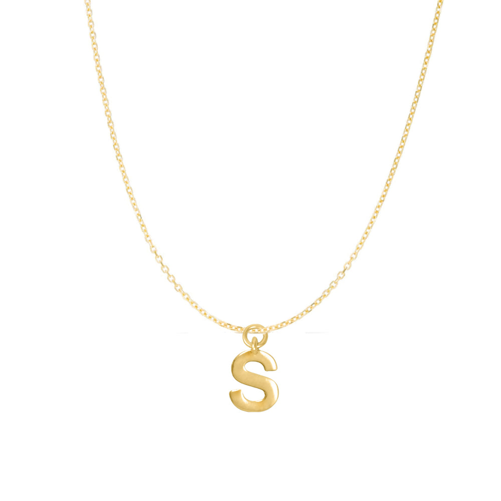 14K Goldplated Sterling Silver Polished "S" Charm With Goldfilled 1.5mm Cable Chain