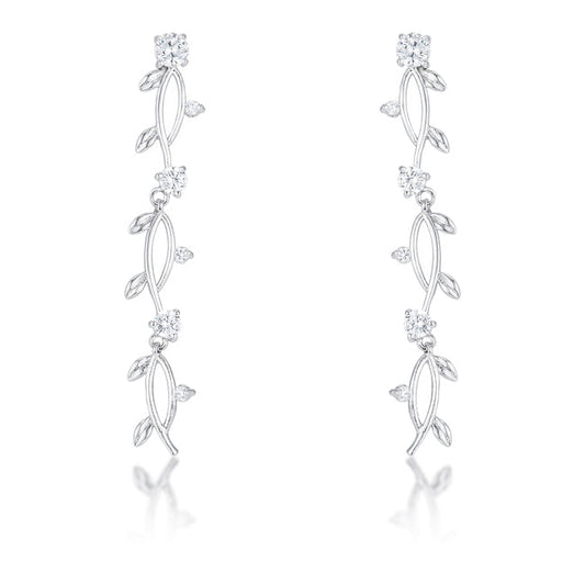 Precious Stars Silvertone Cubic Zirconia Dangling Vine Earrings