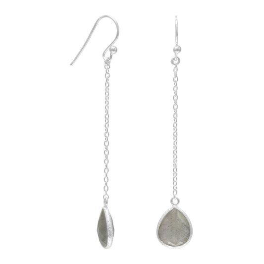 Sterling Silver Pear-cut Labradorite Chain Earrings