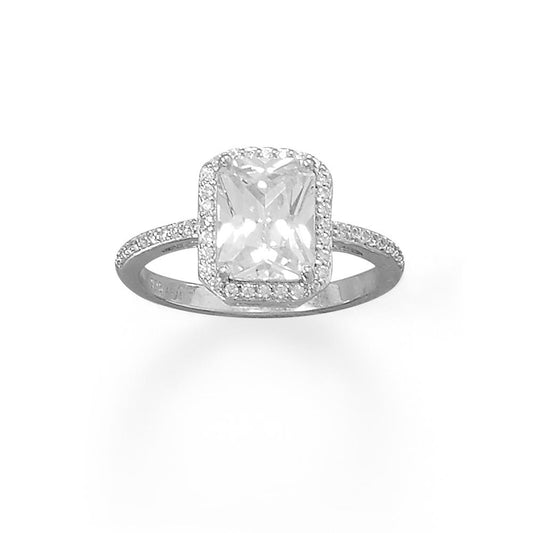 Sterling Silver Cushion-cut Cubic Zirconia Halo Engagement Ring