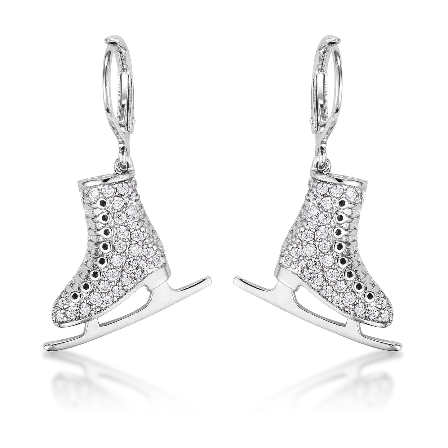 Precious Stars Silvertone Cubic Zirconia Ice Skate Dangling Earrings