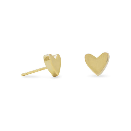 14k Yellow Goldplated Silver 7mm Heart Stud Earrings
