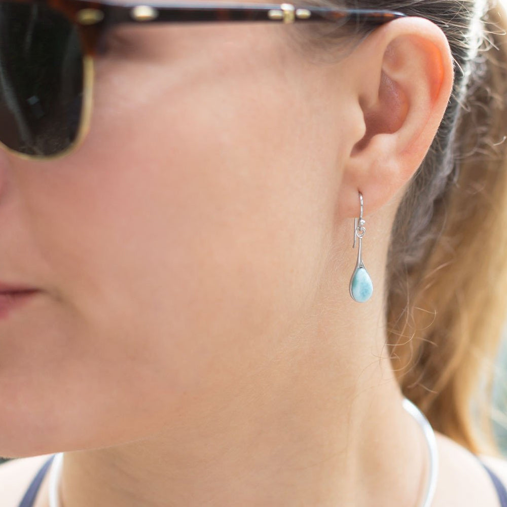 Sterling Silver Pear-cut Blue Larimar Drop Earrings