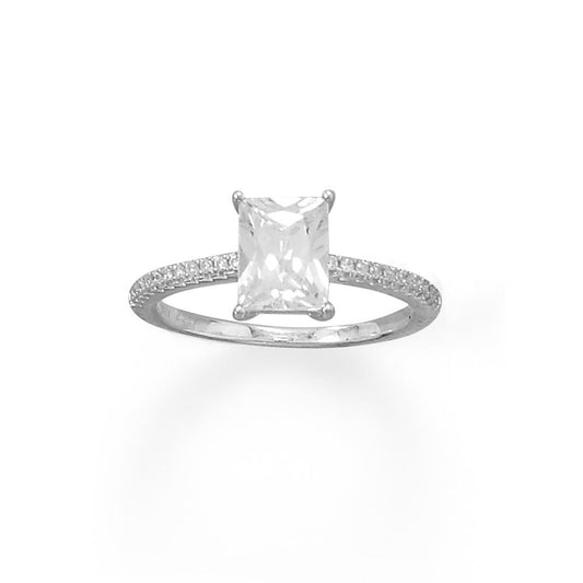 Sterling Silver Baguette-cut Cubic Zirconia Engagement Ring