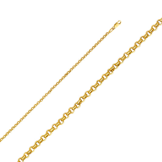 14k Yellow Gold 2.9mm Classic Hollow Rolo Unisex Chain Necklace