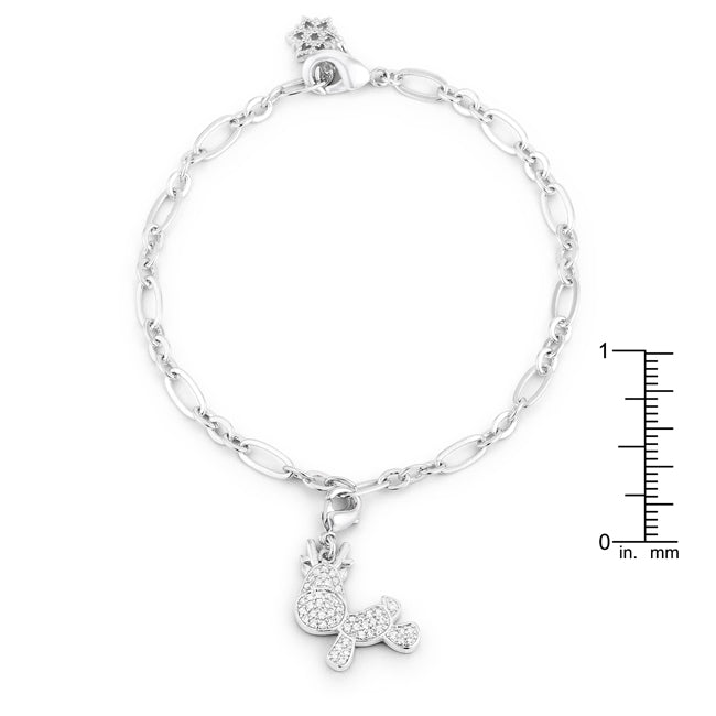 Precious Stars Silvertone 0.25ct Cubic Zirconia Rudy Reindeer Charm Bracelet