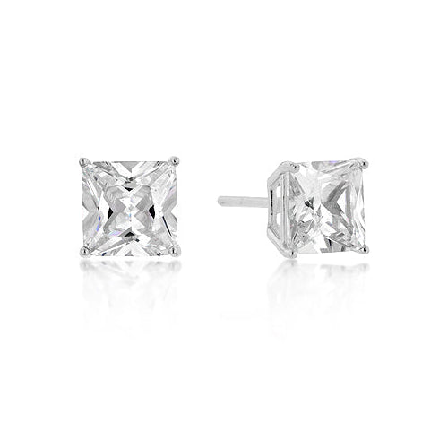 Precious Stars Sterling Silver 7mm Princess-cut Cubic Zirconia Earring Studs