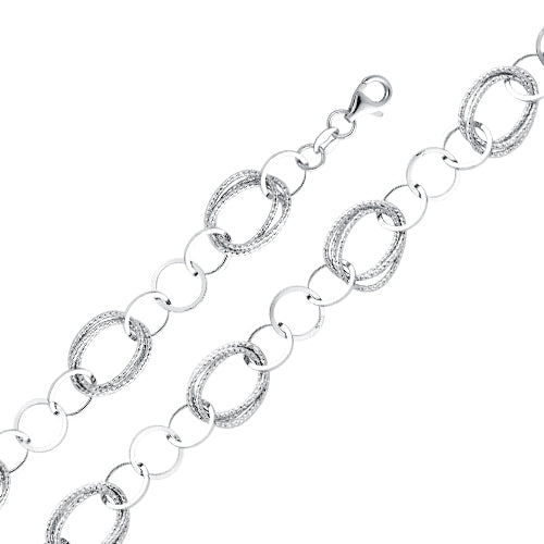14K White Gold Fashion Link Charm Bracelet (7.5 inch)