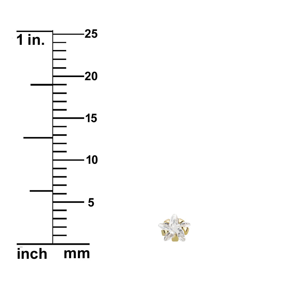 14K Yellow Gold Star-Shape Cubic Zirconia Nose Bone Stud - 22g