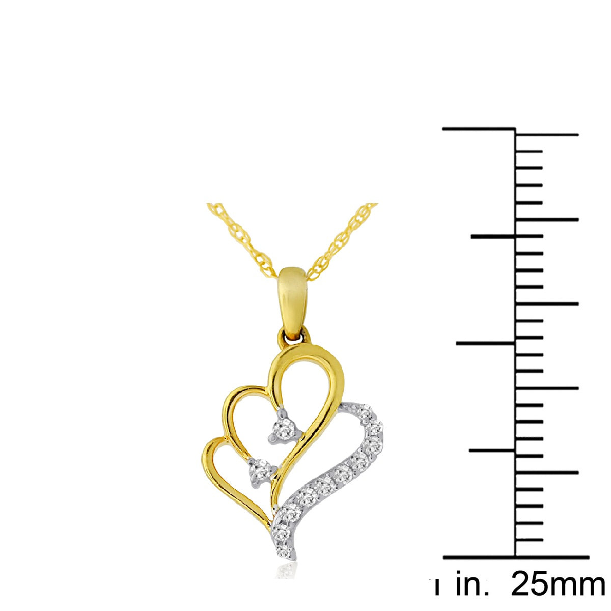 10k Two-Tone Gold 0.10 ct TDW White Diamond Scalloped Double Heart Necklace
