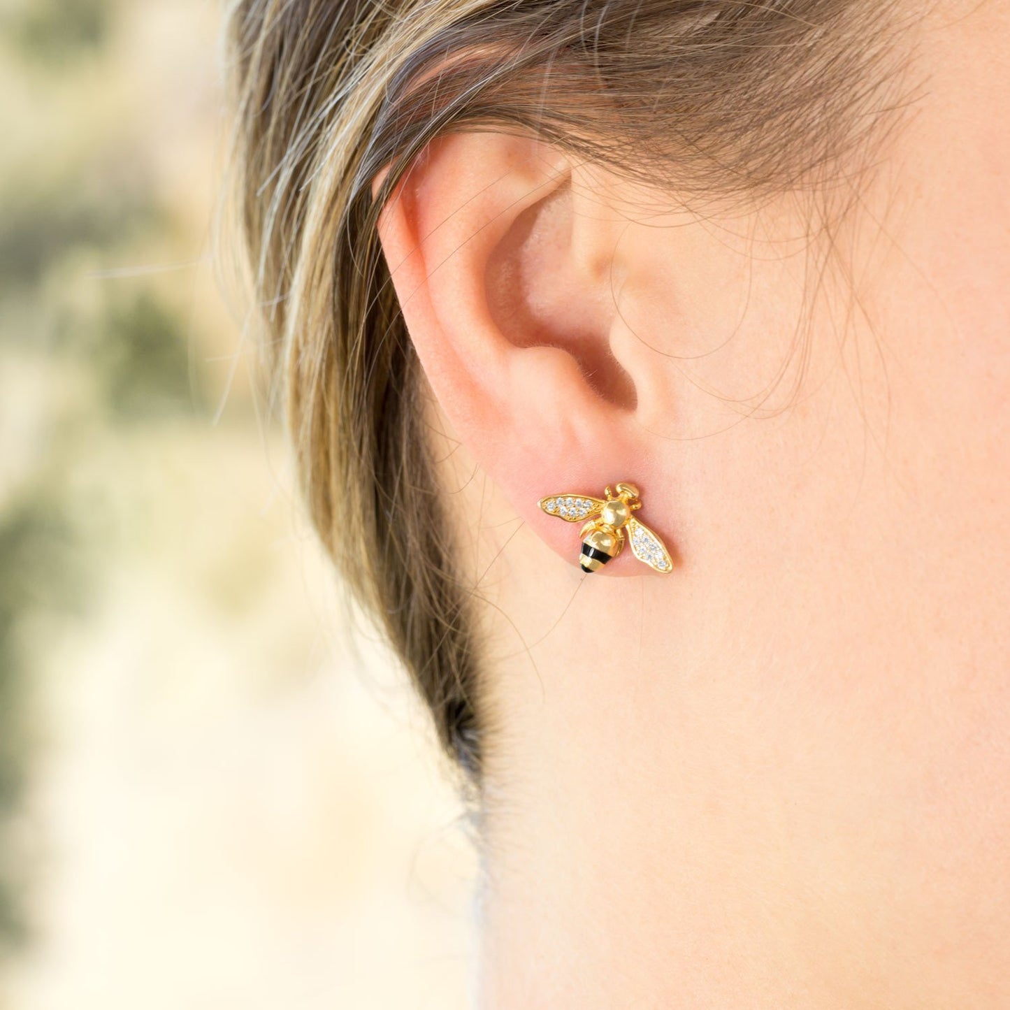 14kt Goldplated Silver Signity CZ Bee Earrings