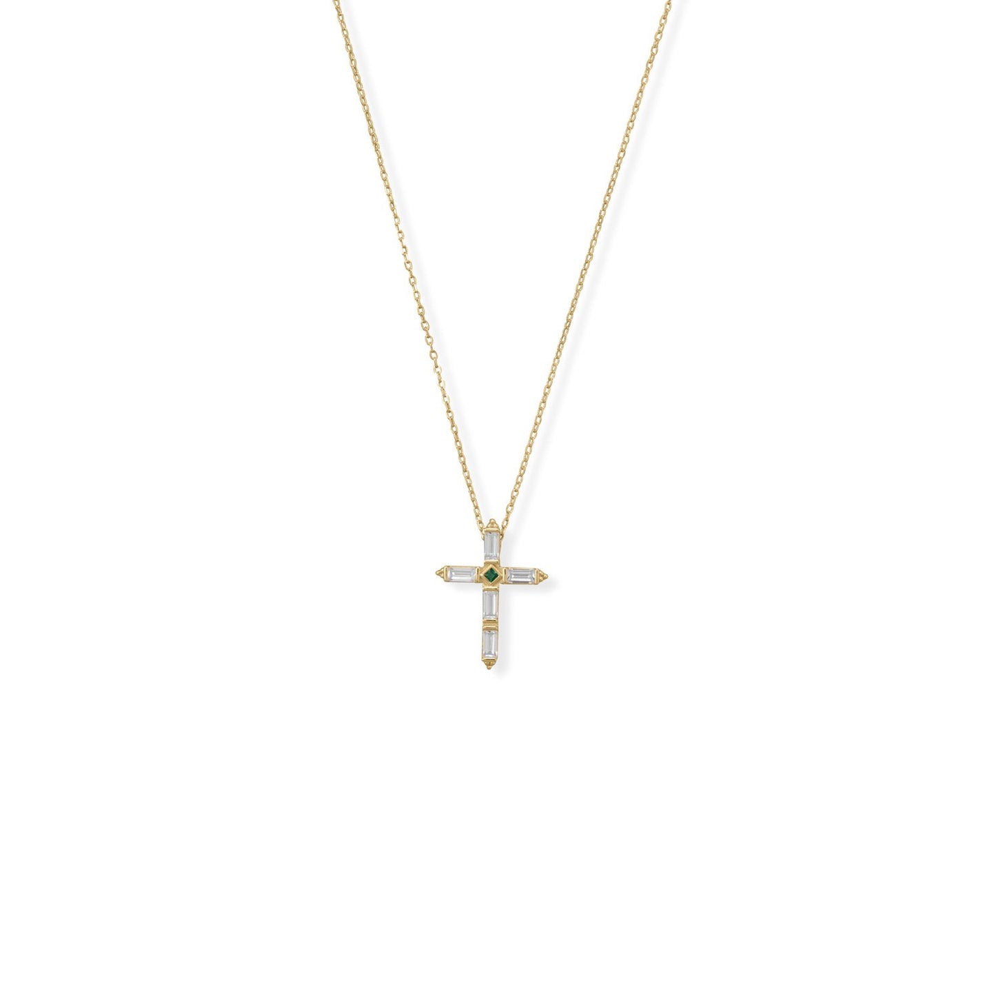 14k Yellow Goldplated Silver Cubic Zirconia Cross Pendant Necklace