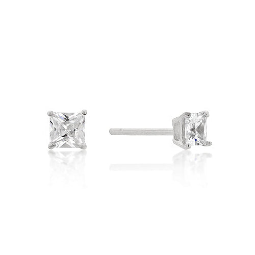 Precious Stars Sterling Silver 4mm Princess-cut Cubic Zirconia Earring Studs