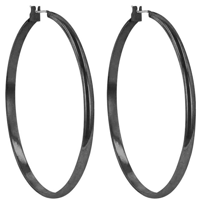 Precious Stars Gunmetal Black Plated 55mm Large Hoop Earrings