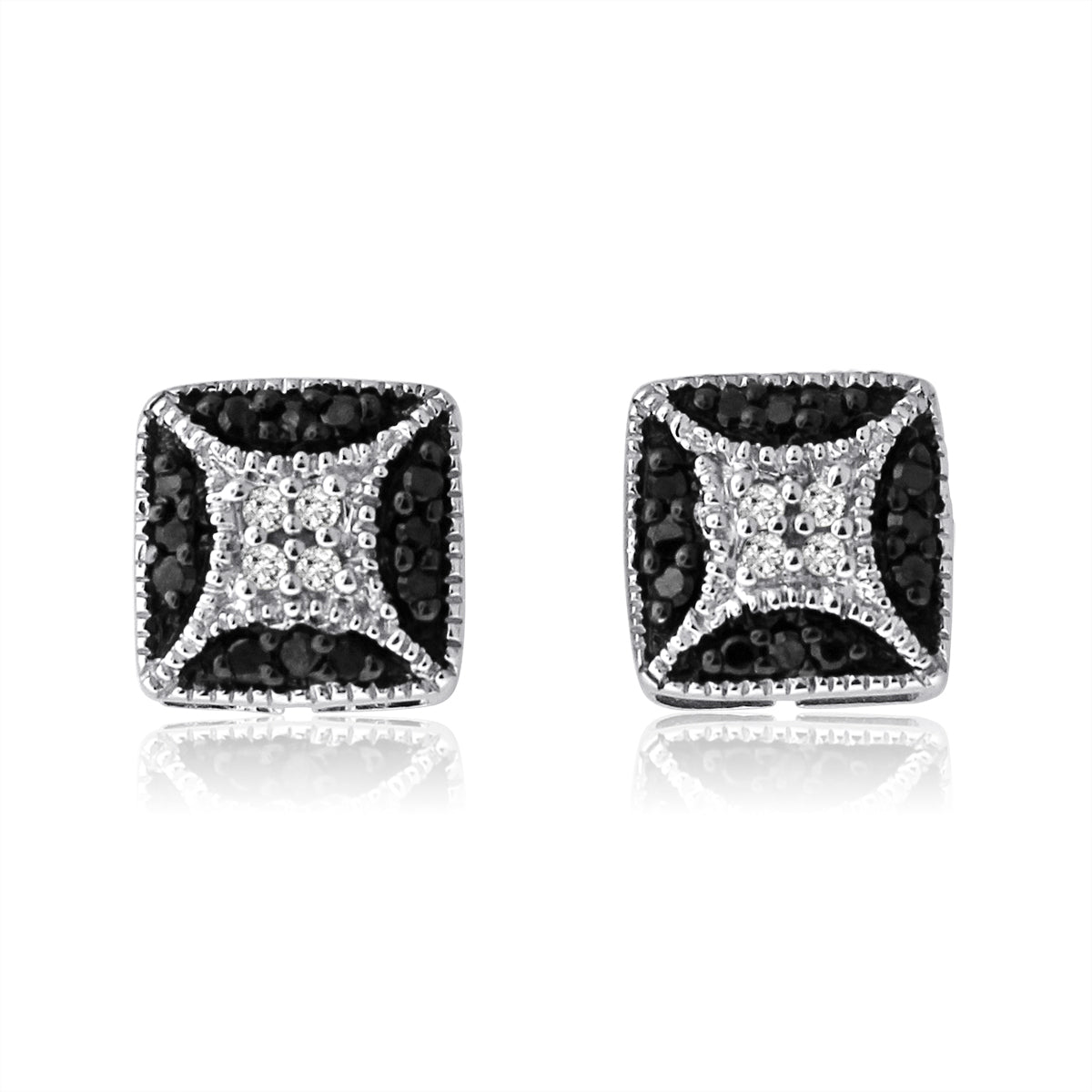 Sterling Silver 0.2ct TDW Black and White Diamond Stud Earrings