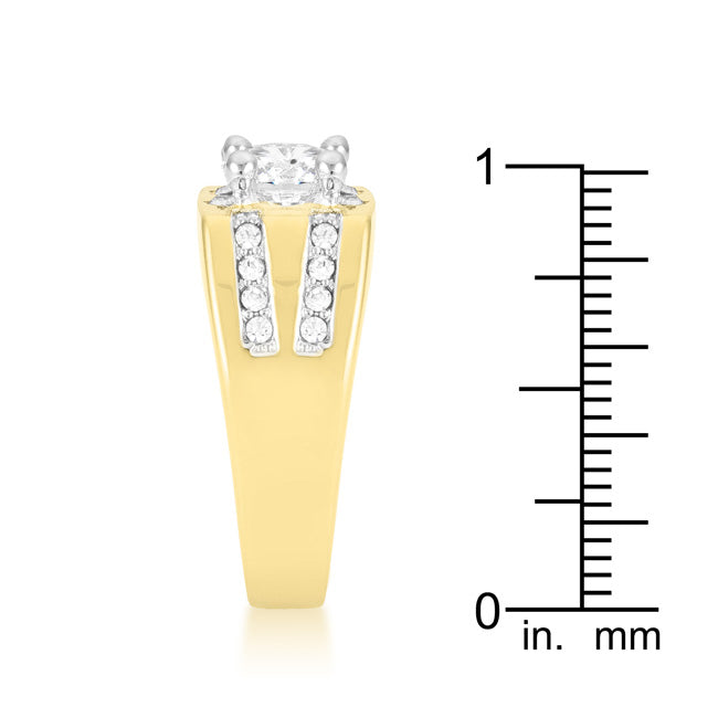 Precious Stars Goldtone Men's Round-Cut Clear Cubic Zirconia Fancy Ring