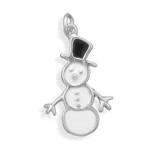 Sterling Silver White/Black Snowman Bracelet Charm