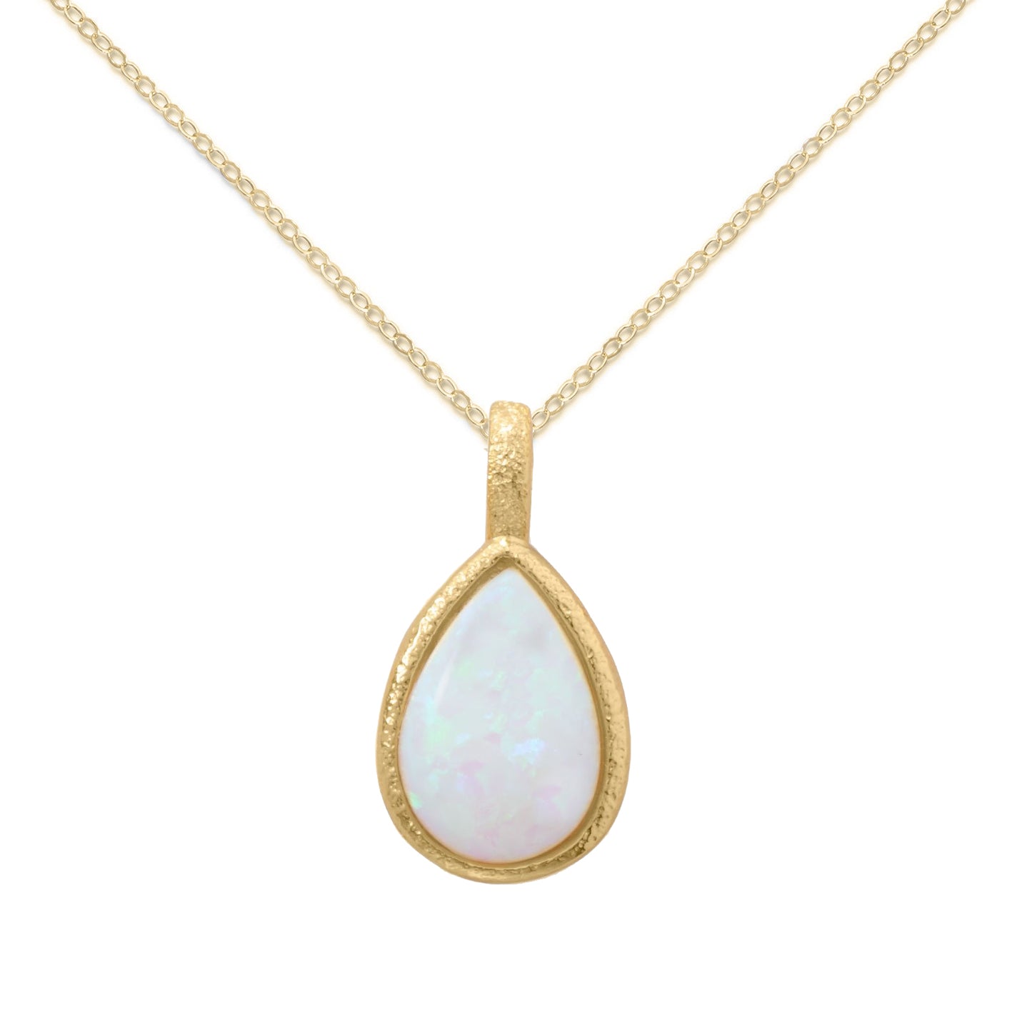 14k Yellow Goldplated Silver Pear-shape Synthetic Opal Pendant with 1.5mm Cable Chain