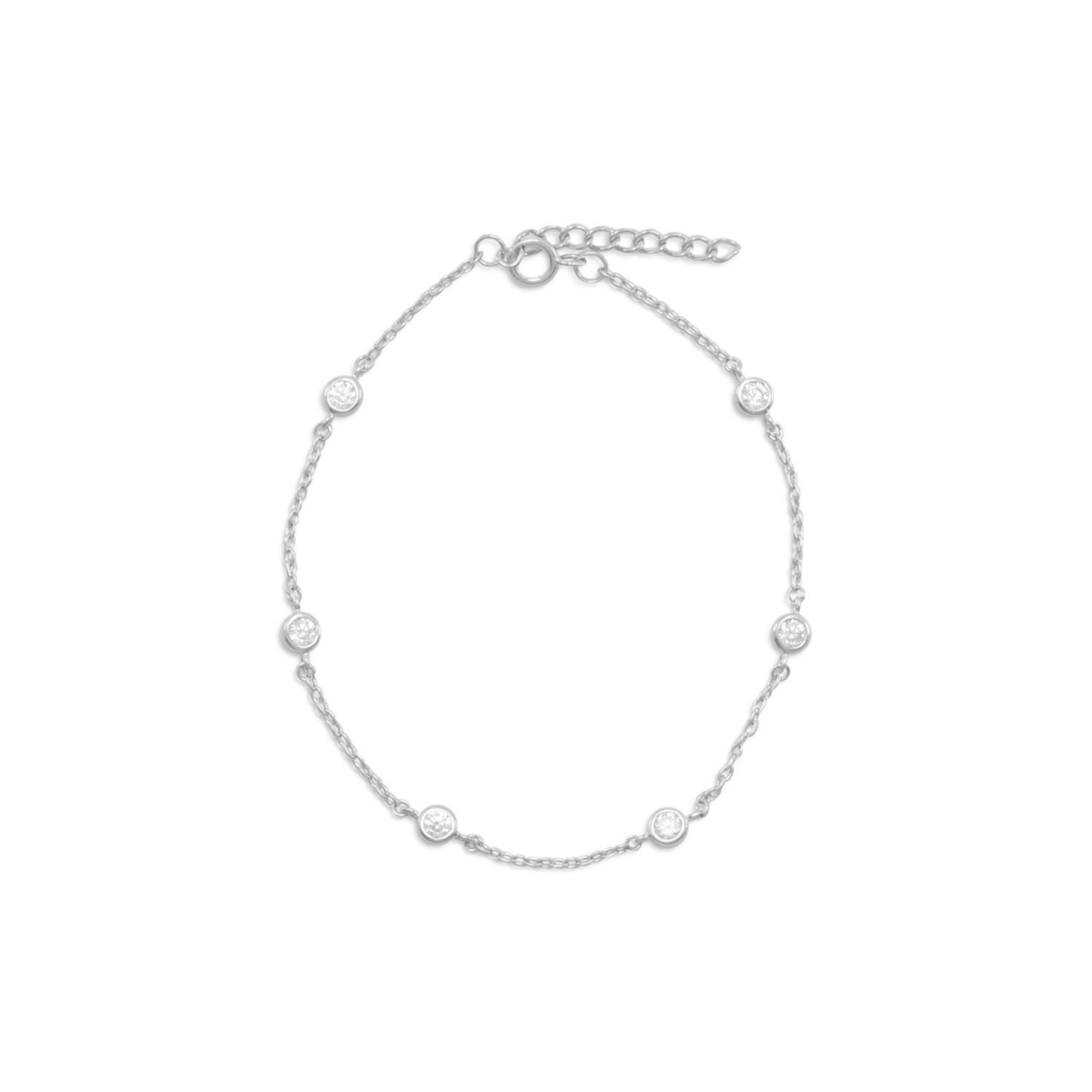 Sterling Silver Cubic Zirconia Chain Anklet