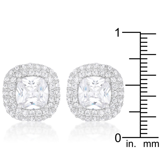 Precious Stars Silvertone Cubic Zirconia Double Halo Stud Earrings