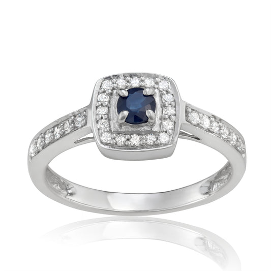 14K White Gold 0.50ct TW Sapphire and Diamond Halo Engagement Ring