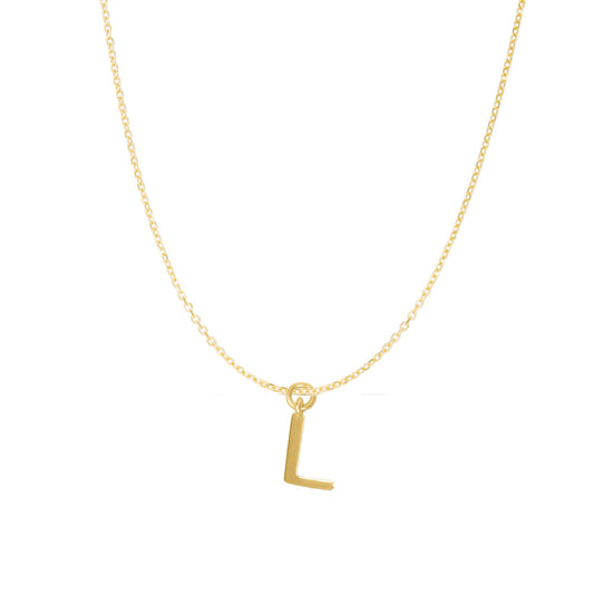 14K Goldplated Sterling Silver Polished "L" Charm With Goldfilled 1.5mm Cable Chain