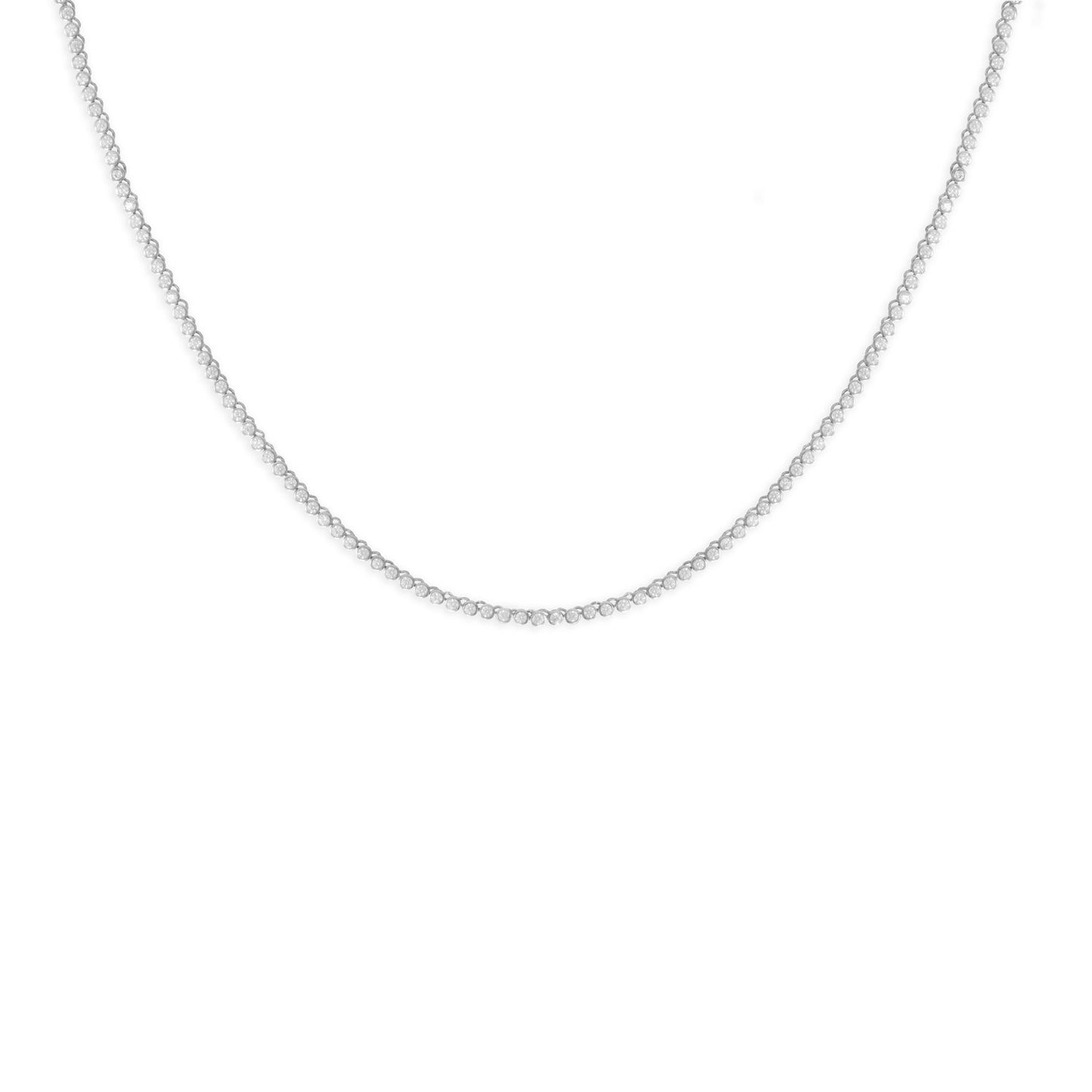 Precious Stars Rhodium-Plated Sterling Silver 2mm Round Cubic Zirconia Tennis Necklace - 15"