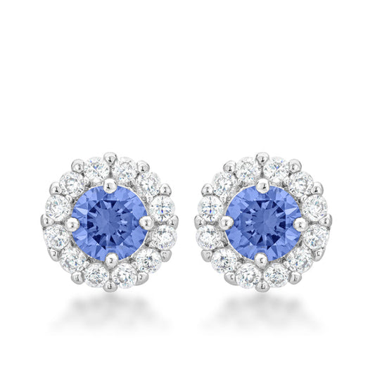 Precious Stars Silvertone Light Blue Cubic Zirconia Halo Stud Earrings