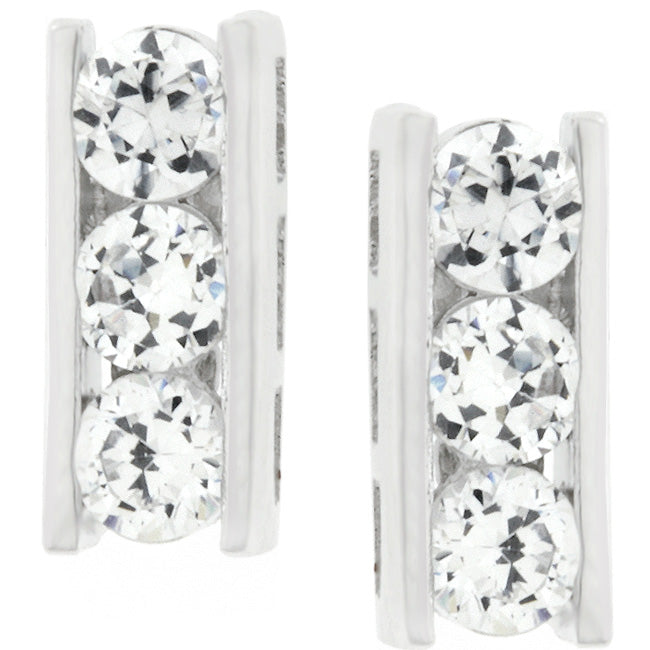 Precious Stars Silvertone Channel-Set Cubic Zirconia Bar Earring Studs