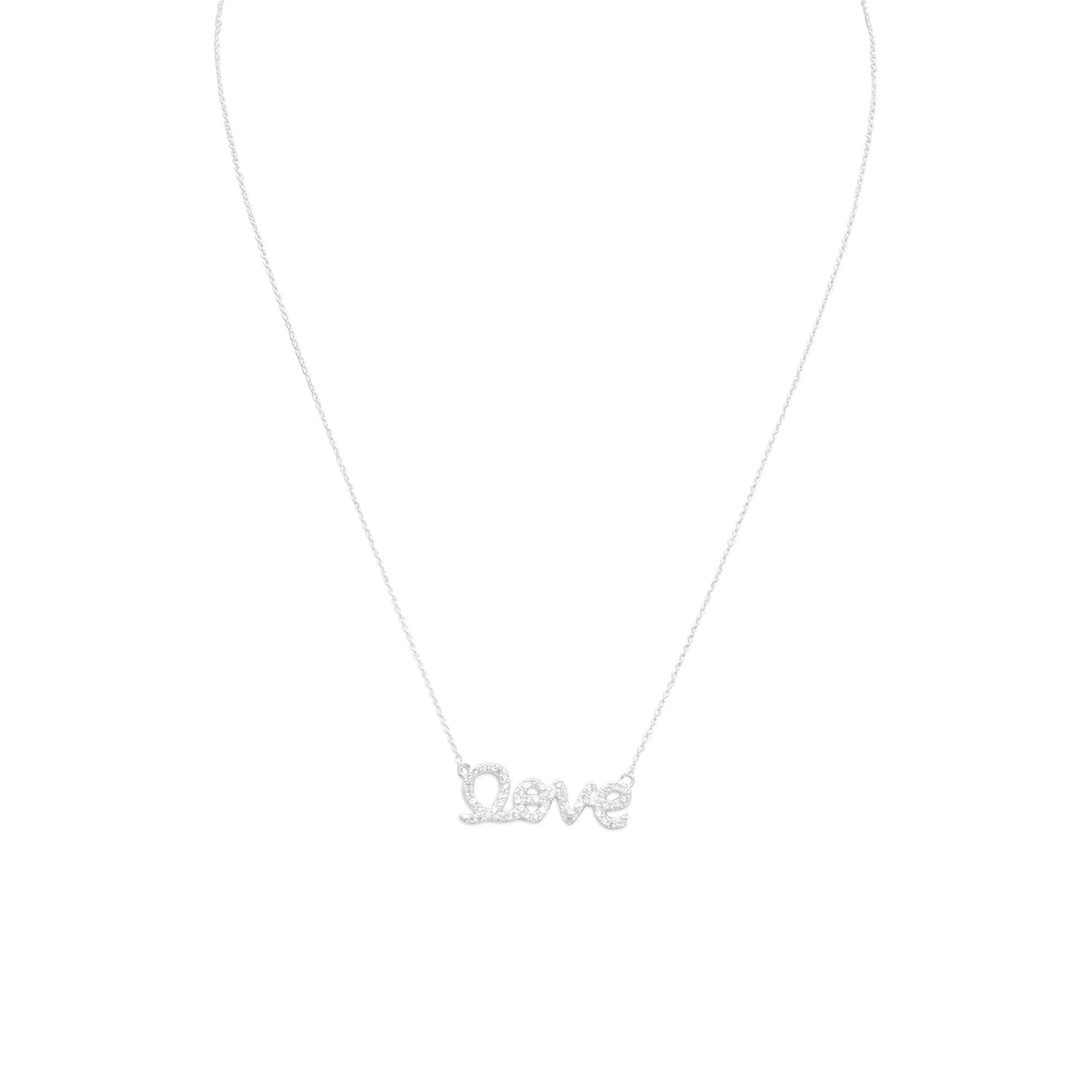 Sterling Silver Cubic Zirconia 'Love' Necklace