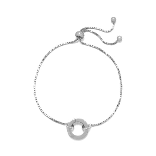 Sterling Silver Adjustable Bolo Circle Hinge Charm Bracelet