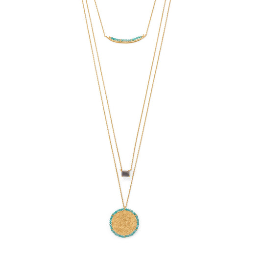 14k Goldplated Sterling Silver 3 Strand 17"/30" Amazonite and Labradorite Necklace