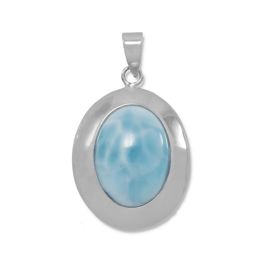 Sterling Silver Oval-Shape Blue Larimar Pendant