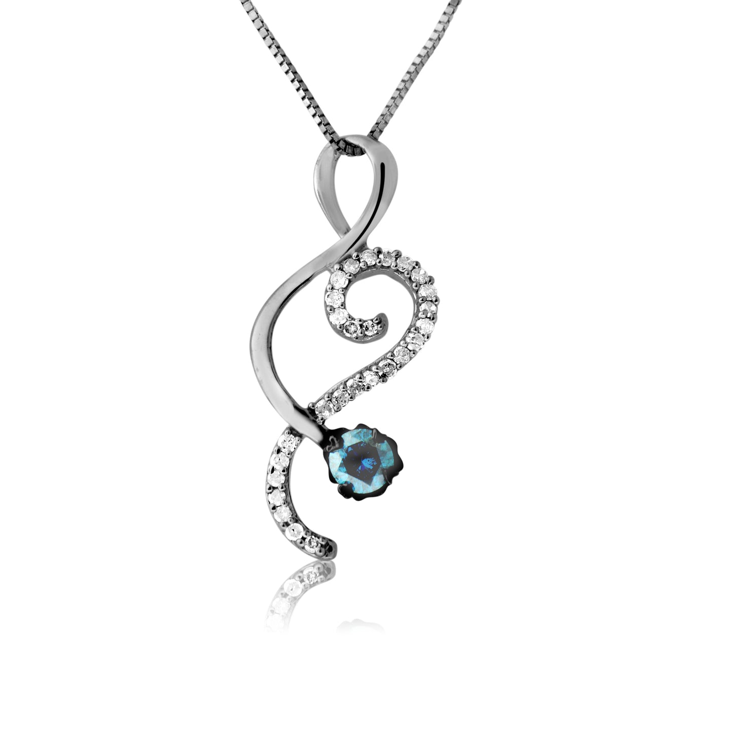 Sterling Silver 0.29 ct TDW Blue and White Diamond Fancy Pendant Necklace
