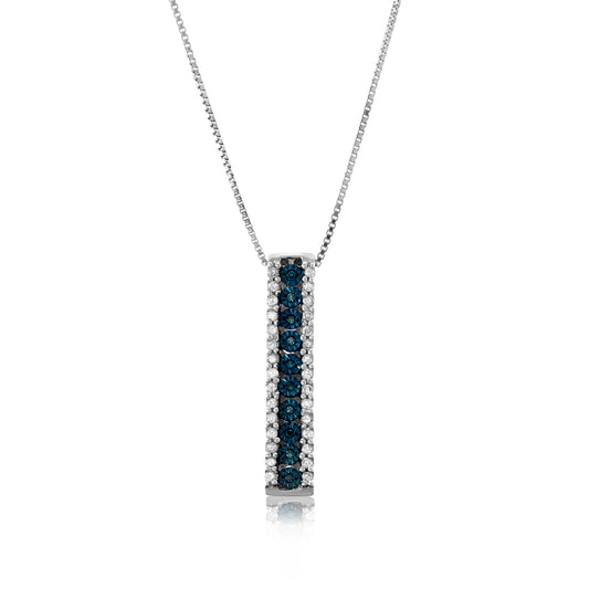 Sterling Silver 0.20 ct TDW Blue and White Diamond Bar Necklace