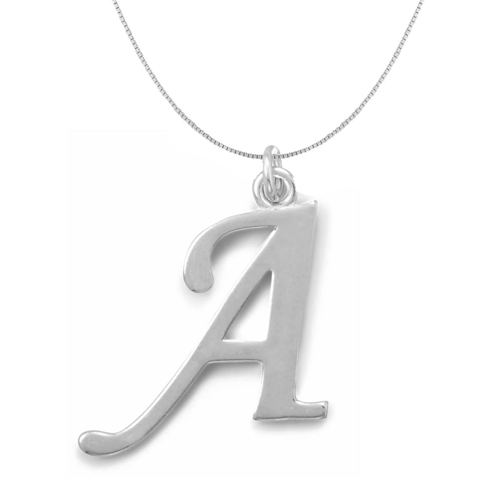 Sterling Silver Initial Letter A Pendant and Thin Box Chain