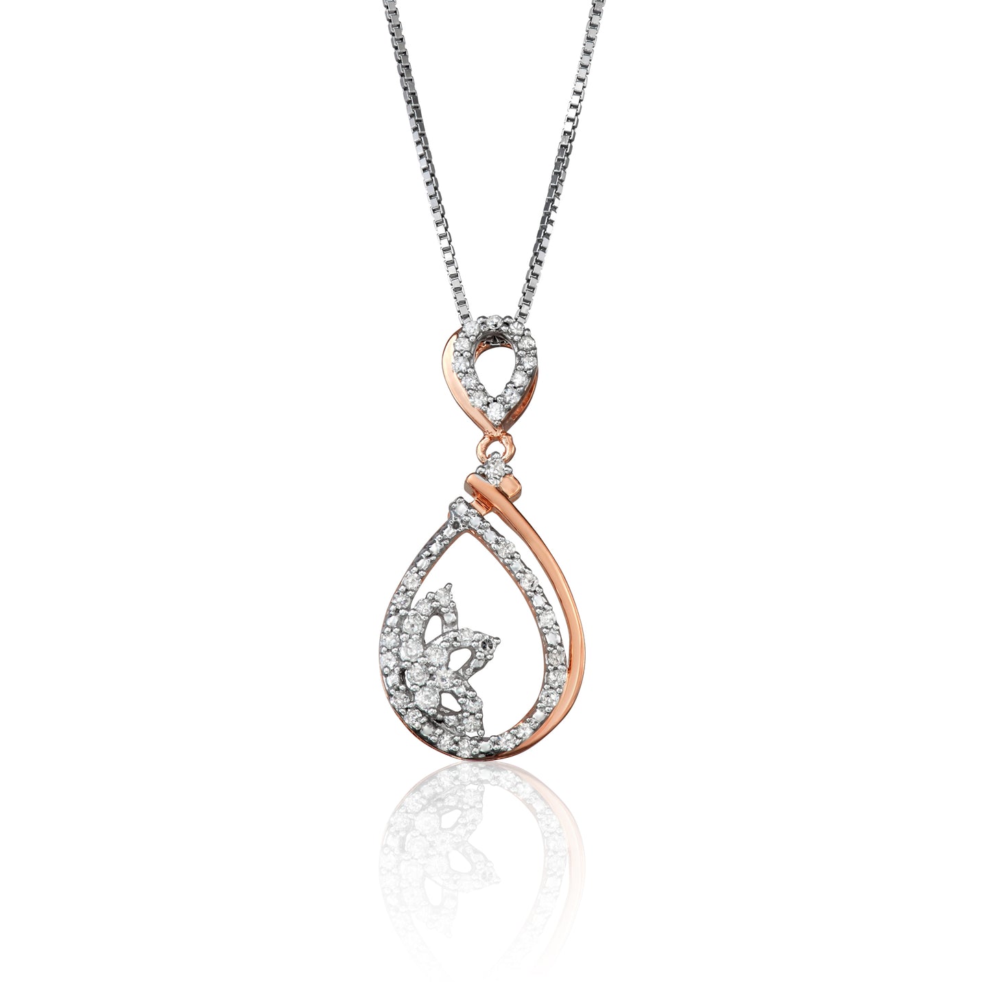 Two-Tone Sterling Silver 0.20 ct TDW White Diamond Fancy Pear-shaped Necklace