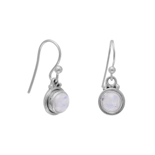 Sterling Silver Round Moonstone Dangling French Wire Earrings
