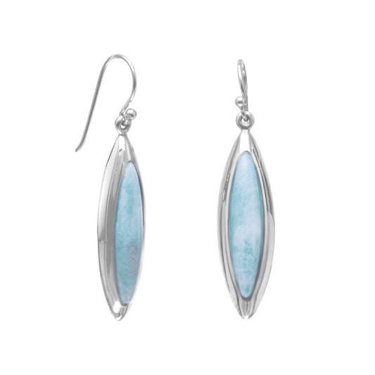 Sterling Silver Marquise-cut Blue Larimar Dangling Earrings