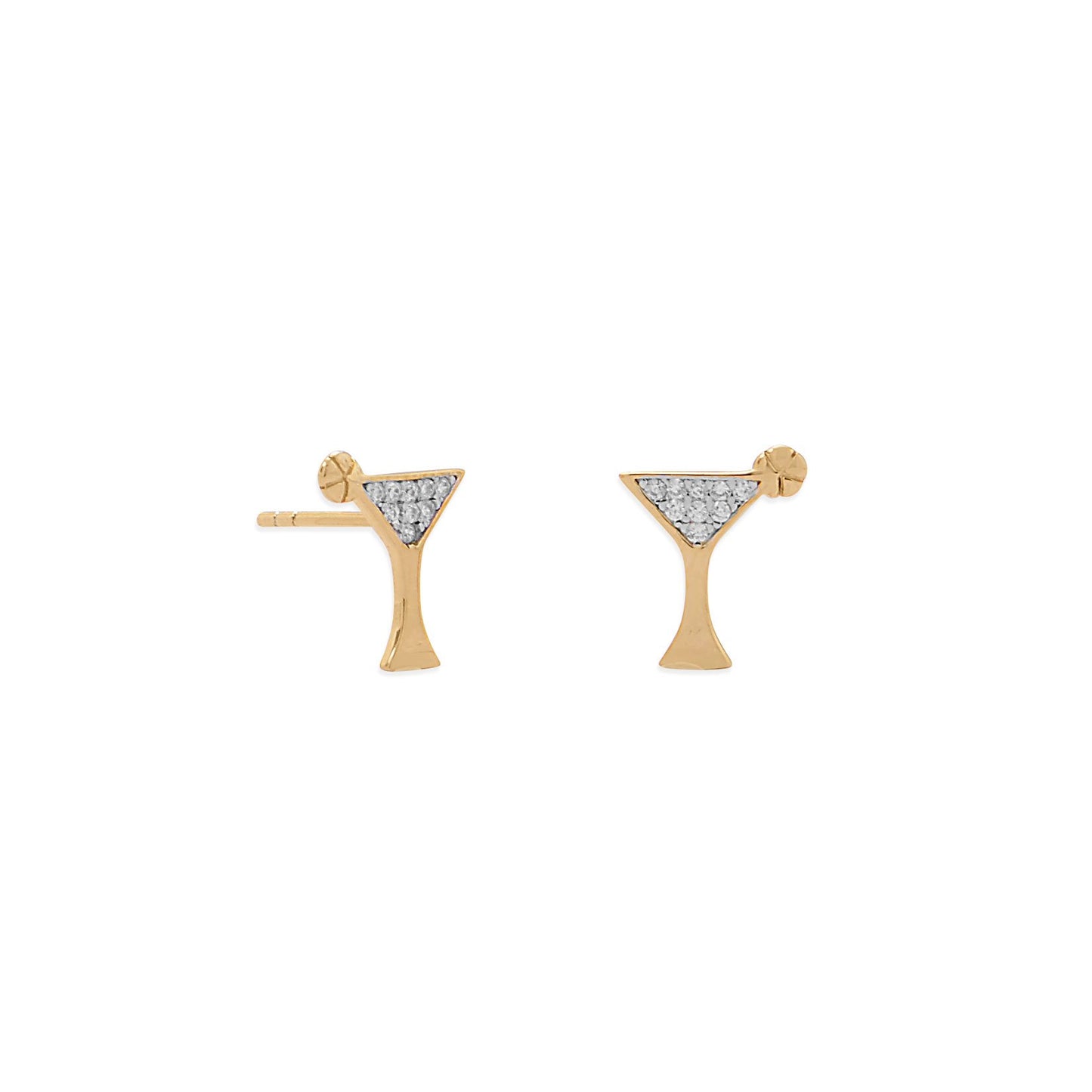 14k Goldplated Silver Cubic Zirconia Martini Glass Stud Earrings