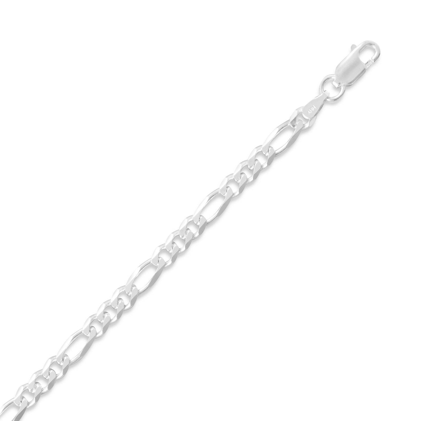 Precious Stars Sterling Silver 3.9 mm Figaro Chain Necklace