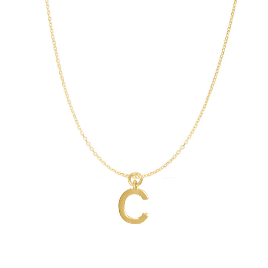 14K Goldplated Sterling Silver Polished "C" Charm With Goldfilled 1.5mm Cable Chain