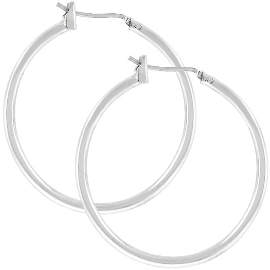 Precious Stars Silvertone 32 mm Round Hoop Earrings